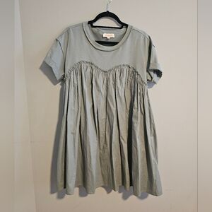 Listicle Blue-Grey Pleated Short Sleeve Baby Doll Style Mini Dress | Size Small